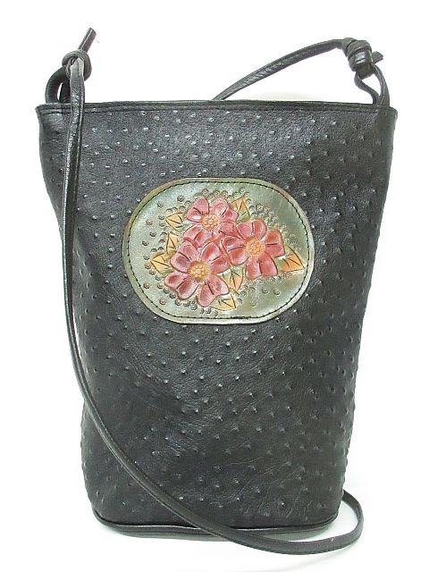 ポシェット ショルダー バッグ 斜め掛け 型押し 花柄 レザークラフト カービング 鞄 黒 Nk 01 レディース 116 ベクトルパーク