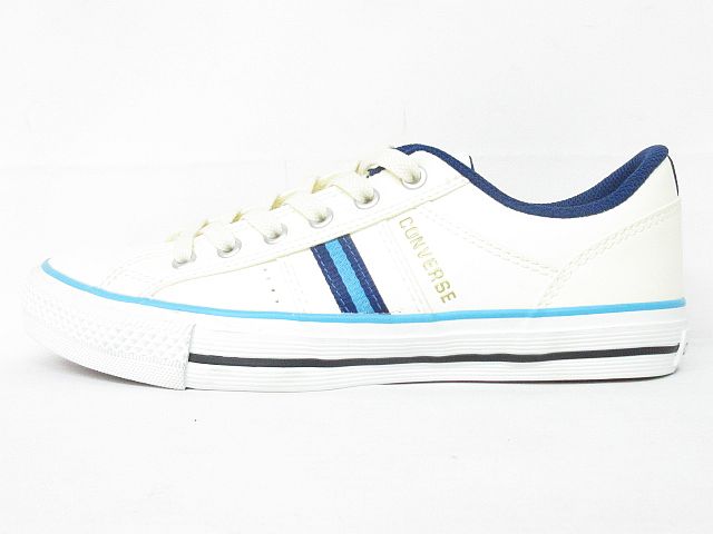コンバース Converse スニーカー ローカット フェイクレザー 合皮 ライン 靴 クリーム ブルー系 24cm Mm 07 レディース 116 ベクトルパーク