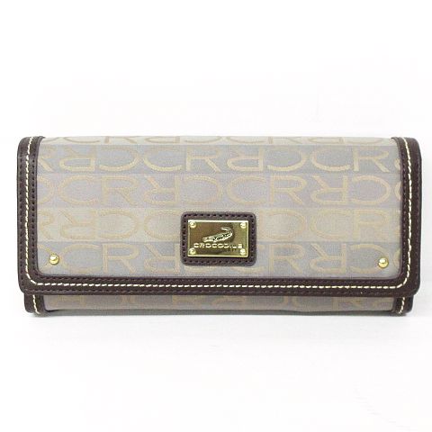 クロコダイル Crocodile 美品 長財布 二つ折り ジャガード ロゴ プレート グレージュ Nk 07 レディース 116 ベクトルパーク