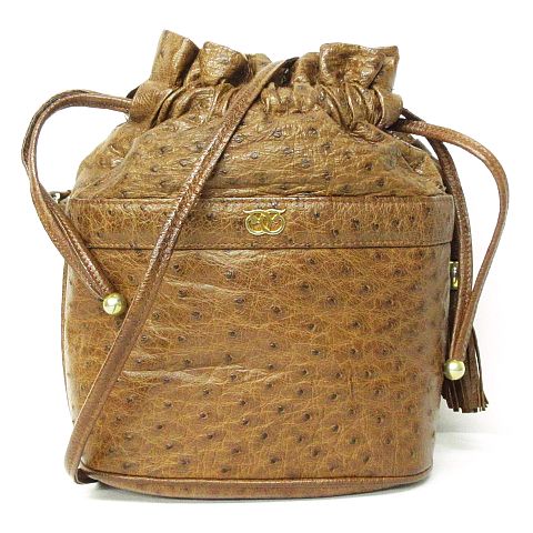 majestic ショルダー バッグ オーストリッチ レザー 巾着型 ポシェット 