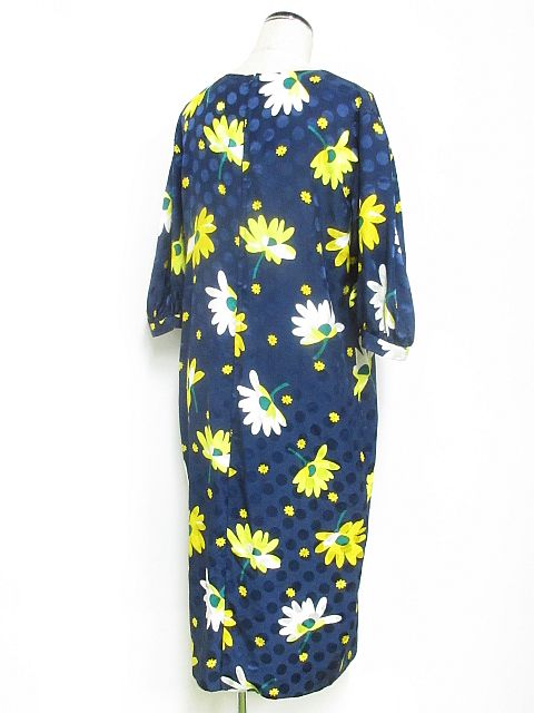 ハナエモリ Hanae Mori レトロ ワンピース 膝丈 五分袖 パフスリーブ 花柄 水玉 ドビー 紺 11 Nk 01 レディース 116 ベクトルパーク