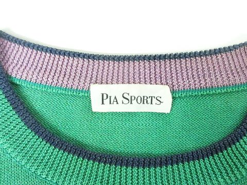 ☆20%割引☆PIA SPORTS ロゴ刺繍 パッチワーク風セーター　M 美品】PIASPORTS Vネックサマーセーター 刺繍 ワッペン 日本製