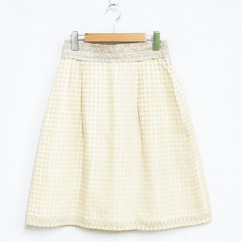 クレージュ courreges スカート 台形 膝丈 チェック シルク混 タック  