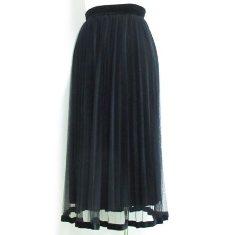 パンプキン Pumpkin Port チュールレース スカート プリーツ ウエストゴム ベロア 切替 ロング マキシ 黒 M Mm 01 レディース 116 ベクトルパーク