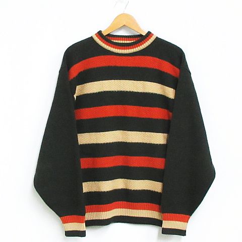 ミスタージュンコ Mr Junko Jeans ニット セーター ウール ボーダー 長袖 カーキ オレンジ L Km 4529 02 メンズ 116 ベクトルパーク