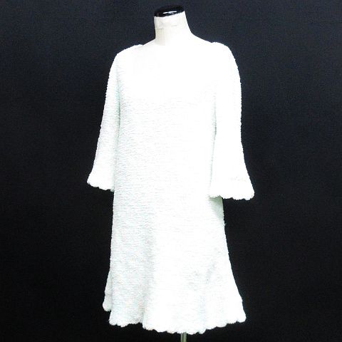 ジェラートピケ Gelato Pique ニット ワンピース ミニ 七分袖 スカラップ 総柄 刺繍 ふわふわ 水色系 F Nk 907 01 レディース 116 ベクトルパーク