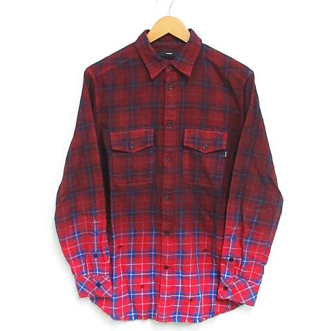 ディーゼル Diesel ボタンダウン シャツ ネルシャツ 長袖 チェック グラデーション フリンジ ユーズド加工 赤 S Nk 02 メンズ 116 ベクトルパーク