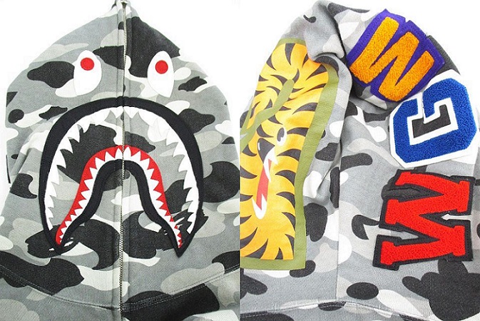 A Bathing Ape 迷彩柄 シャークフード パーカー グレー L A BATHING APE】CITY CAMO SHARK FULL ZIP HOODIE グレー 2XL (A