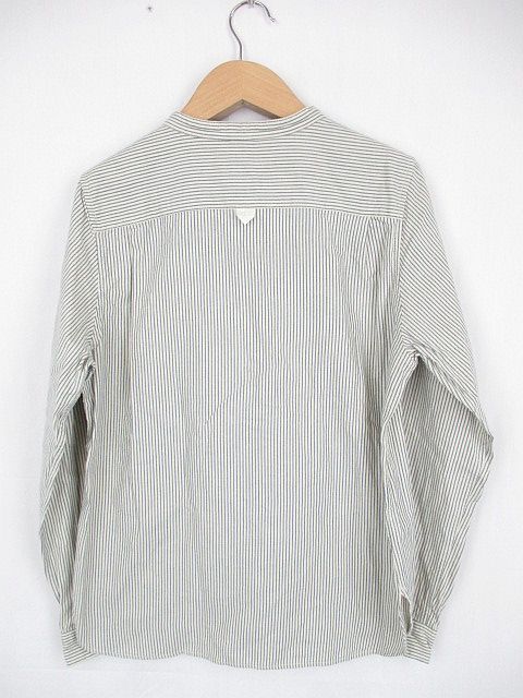 マーガレットハウエル MHL. バンドカラーシャツ 長袖 ストライプ 青 白 