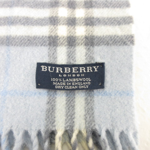 バーバリー BURBERRY マフラー チェック 水色 *E853 メンズ レディース