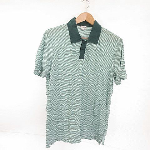 アルマーニ コレツィオーニ ARMANI COLLEZIONI カットソー サマーニット 半袖 ボーダー 緑 白 L *A551 メンズ