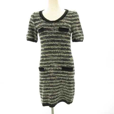 エフデ Ef De ニットワンピース ミニ タイト 半袖 黒 白 9 E466 レディース 117 ベクトルパーク