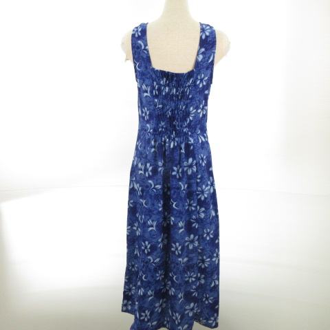 Rene Margo アロハワンピース ロング マキシ丈 ノースリーブ フレア 花柄 青 S E603 レディース 117 ベクトルパーク