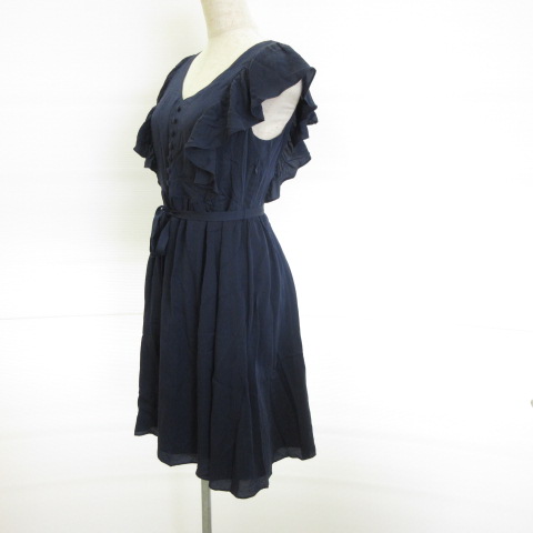 ポール ジョー シスター Paul Joe Sister ワンピース 膝丈 ノースリーブ フレア フリル シルク 紺 36 E996 レディース 117 ベクトルパーク