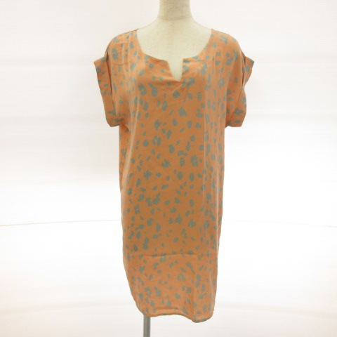 シンプリシテェ Simplicite 膝丈ワンピース 半袖 総柄 ダルメシアン柄 サーモンピンク ブルーグレー E51 レディース 117 ベクトルパーク