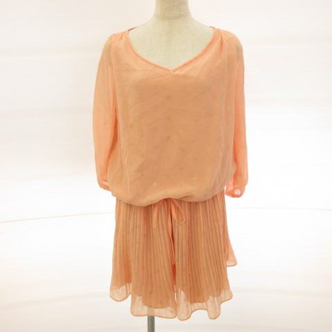 マーキュリーデュオ Mercuryduo ミニワンピース プリーツ シフォン 七分袖 ドット サーモンピンク F 12 レディース 117 ベクトルパーク