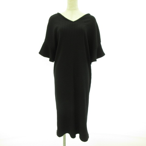 ケイビーエフ Kbf アーバンリサーチ カットソー ワンピース ロング 半袖 リブ フレアスリーブ ストレッチ 黒 E817 レディース 117 ベクトルパーク