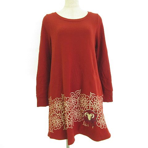 グラニフ Graniph ワンピース 長袖 ミニ 裏起毛 プリント 赤 F A375 レディース 117 ベクトルパーク