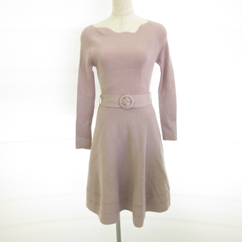 ノエラ Noela ニットワンピース 膝丈 フレア 長袖 リブ ストレッチ 薄紫 E565 レディース 117 ベクトルパーク