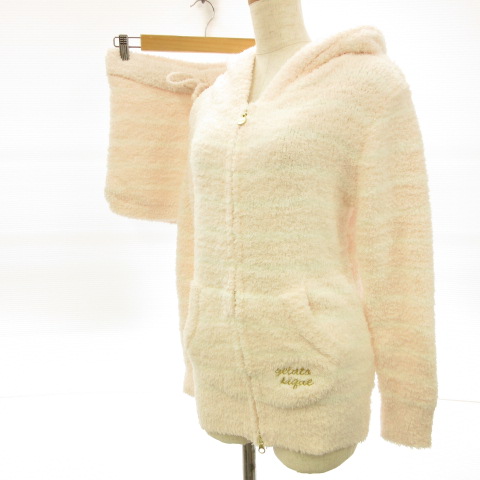 ジェラートピケ Gelato Pique ルームウェア 部屋着 セットアップ パーカー 長袖 ショートパンツ もこもこ ボーダー 薄ピンク 白 F E495 レディース 117 ベクトルパーク