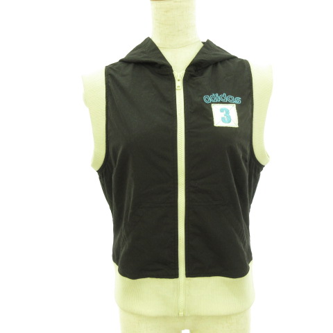 アディダス Adidas ベスト パーカー ジップアップ 刺繍 黒 水色 L E9 レディース 117 ベクトルパーク