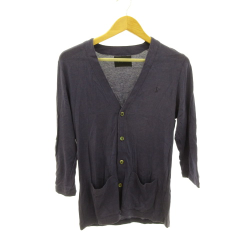 ラウンジリザード Lounge Lizard カーディガン ニット 七分袖 ワンポイント 紫 3 E852 メンズ 117 ベクトルパーク