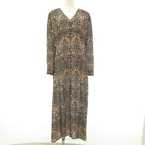 ルーニィ Lounie シャツワンピース ロング 長袖 花柄 紺 茶 40 04 レディース 117 ベクトルパーク