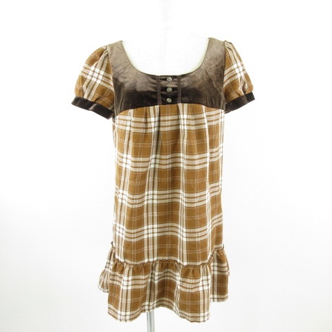 イーストボーイ East Boy ワンピース ミニ 半袖 ペプラム チェック 茶 白 9 E 117 ベクトルパーク