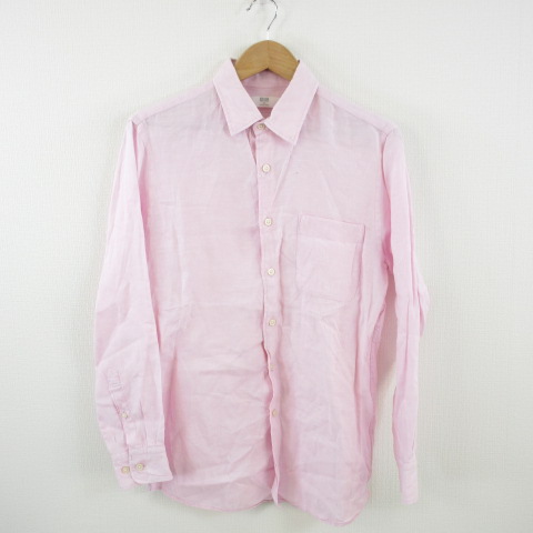 ユニクロ Uniqlo シャツ 長袖 リネン ピンク M A876 メンズ 117 ベクトルパーク