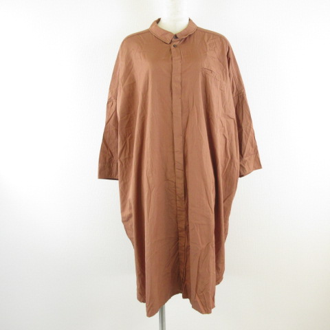 ノートエシロンス Note Et Silence ロングシャツワンピース 七分袖 オーバーサイズ 茶 F E401 レディース 117 ベクトルパーク
