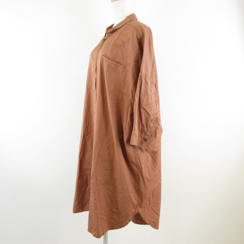 ノートエシロンス Note Et Silence ロングシャツワンピース 七分袖 オーバーサイズ 茶 F E401 レディース 117 ベクトルパーク