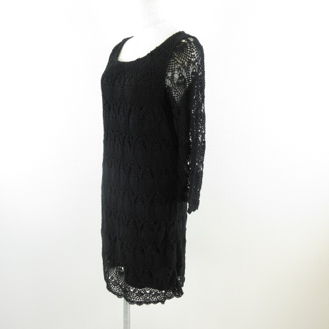 インデックス Index ミニワンピース 七分袖 レース 黒 M E618 レディース 117 ベクトルパーク