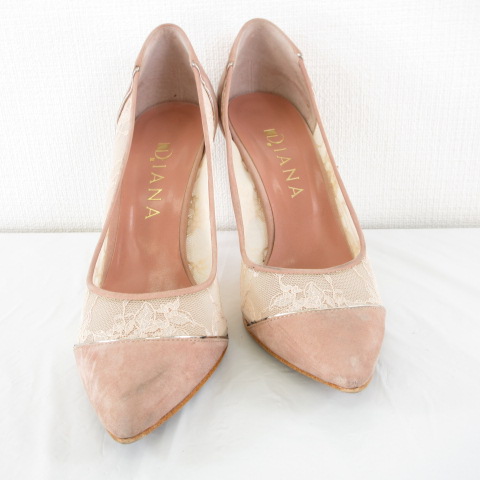 ダイアナ Diana パンプス アーモンドトゥ スエード ヒール9 5 花柄レース ピンク 23 1 レディース 117 ベクトルパーク