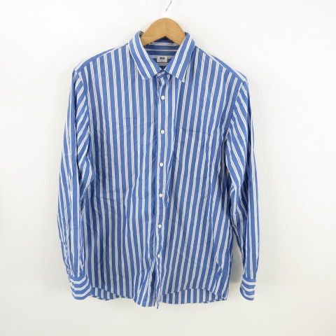 ユニクロ Uniqlo シャツ 長袖 ストライプ 青 L T1 メンズ 117 ベクトルパーク