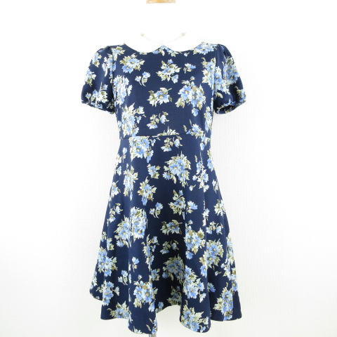 ボンメルスリー Bon Mercerie ワンピース 半袖 ひざ丈 花柄 フレア 紺 白 38 52 レディース 117 ベクトルパーク