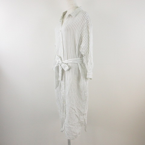 プラステ Plst シャツワンピース ロング 長袖 リネン混 ストライプ 白 M E471 レディース 117 ベクトルパーク