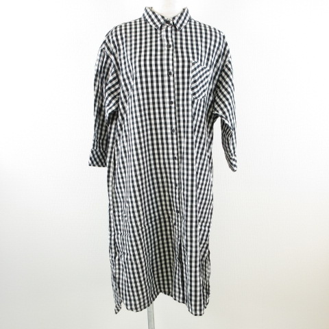 アズノウアズ As Know As シャツワンピース ロング 七分袖 ビッグシルエット チェック 黒 白 T793 レディース 117 ベクトルパーク