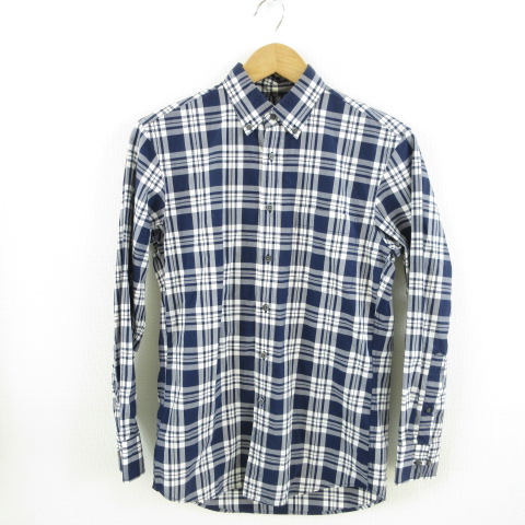 ユニクロ Uniqlo ボタンダウンシャツ 長袖 チェック 紺 白 S A302 メンズ 117 ベクトルパーク