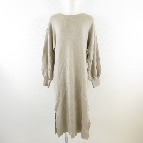 ジーナシス Jeanasis ニットワンピース ロング 長袖 ストレッチ グレージュ F E151 レディース 117 ベクトルパーク