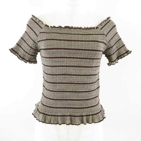 マウジー Moussy カットソー 半袖 オフショルダー クロップド丈 ボーダー ストレッチ 茶 2 T572 レディース 117 ベクトルパーク