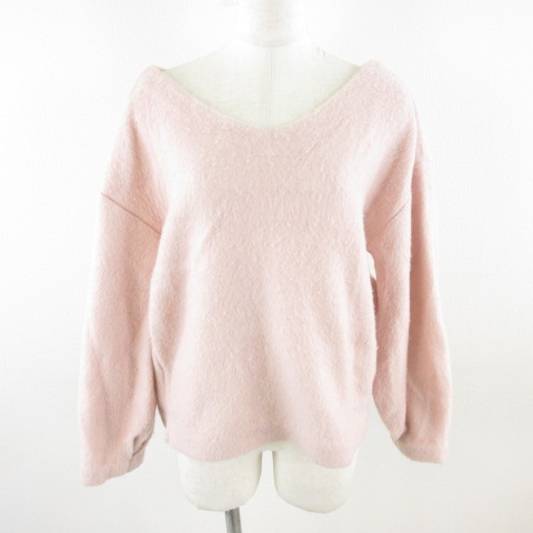 ローリーズファーム Lowrys Farm ニット セーター 長袖 ドロップショルダー Vネック 薄ピンク L E1 レディース 117 ベクトルパーク