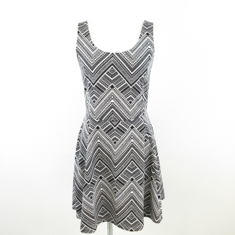 エイチ エム H M Divided ワンピース ノースリーブ フレア ミニ 総柄 ストレッチ 白 黒 40 9 レディース 117 ベクトルパーク