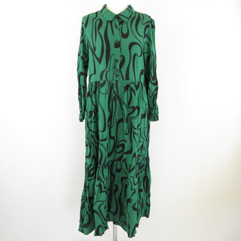 ザラ Zara ワンピース ロング 長袖 総柄 緑 M T53 レディース 117 ベクトルパーク