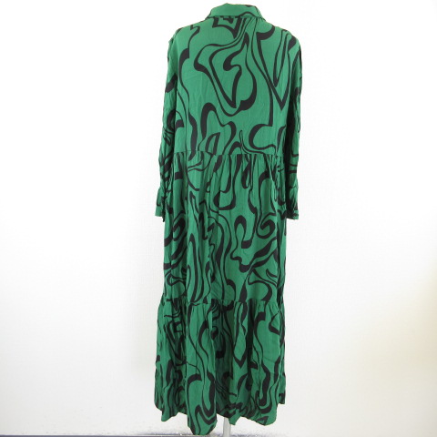 ザラ Zara ワンピース ロング 長袖 総柄 緑 M T53 レディース 117 ベクトルパーク