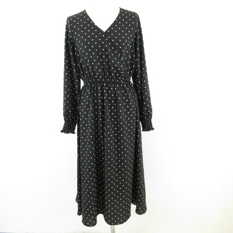 ジーユー Gu ワンピース ミモレ丈 長袖 ドット 黒 S T306 レディース 117 ベクトルパーク