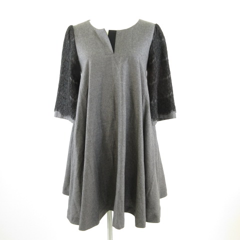 フリッカ FLICKA ワンピース ミニ フレア 七分袖 スキッパー レース  