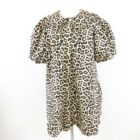エイチ&エム H&M シャツワンピース 半袖 ミニ ヒョウ柄 ベージュ 黒 S 