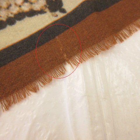 【中古】パズキ PAZUKI ウールストール フリンジ 総柄 茶 ベージュ *A918 レディース パズキ PAZUKI ウールストール フリンジ 総柄 茶 ベージュ *A918