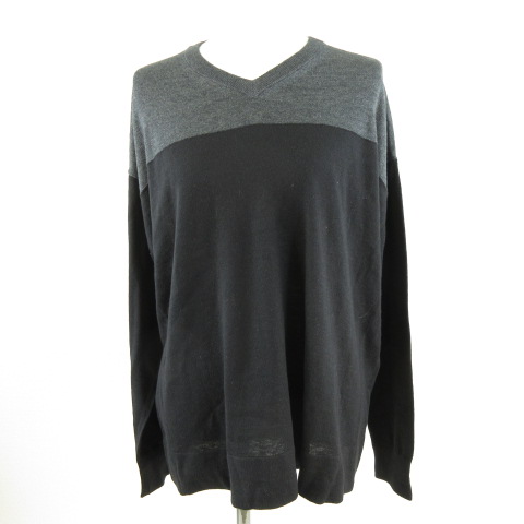 【中古】未使用品 ハク スーパーハッカ H.A.K バラクラバ付き配色Vネックニットプルオーバー 長袖 黒 グレー F 未使用品 ハク スーパーハッカ H.A.K バラクラバ付き配色Vネックニット