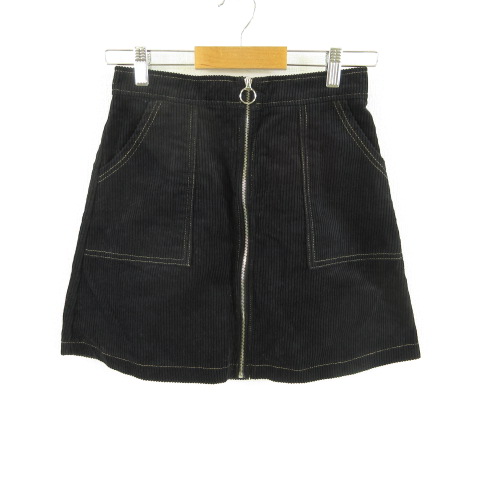 ワンウェイ one way ミニスカート 台形 コーデュロイ 黒 M *T789 レディース